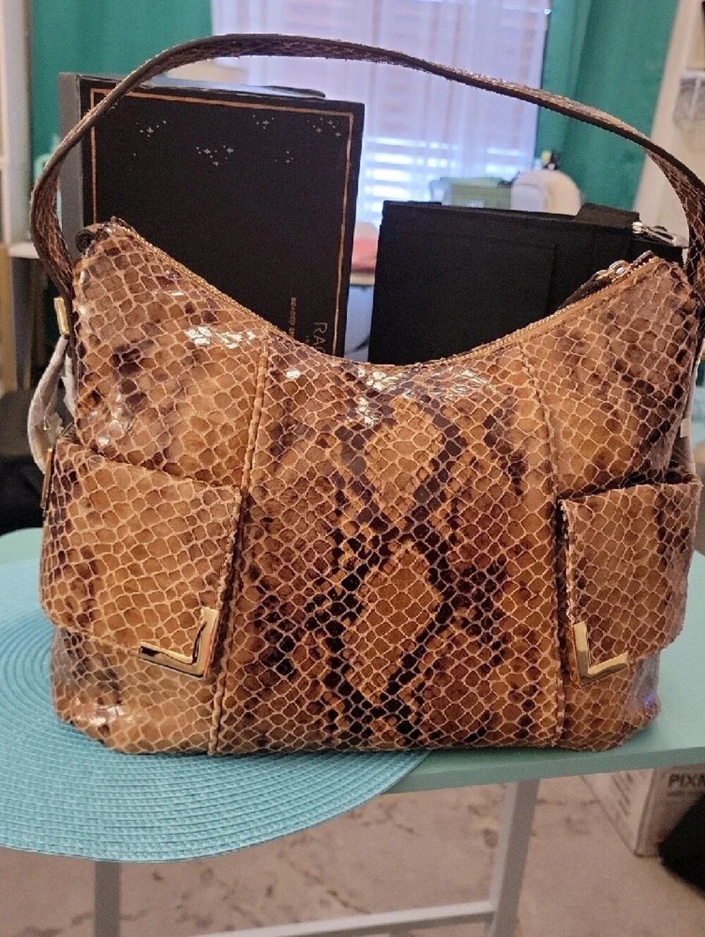 Michael Kors Tan Brown Snakeskin-Print Shoulder Bag - Picture 4 of 8